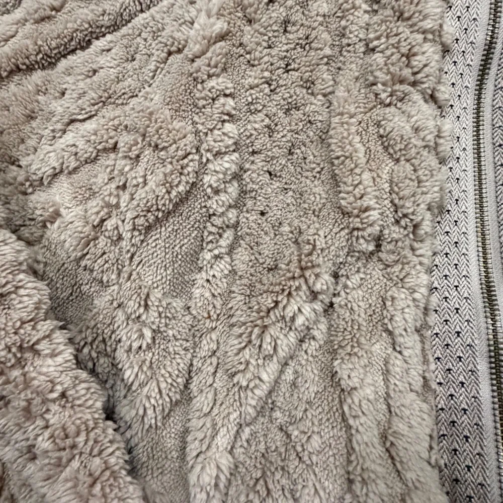 Pilcro and the Letterpress Faux Fur Cable Knit Zip Up Jacket Taupe XS